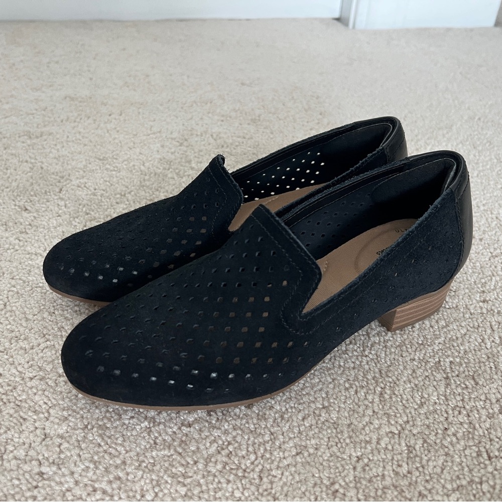 Clarks Black Classic Loafers with Perforated Design